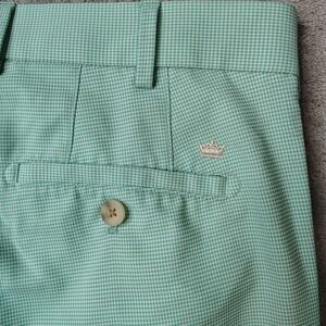 Peter Millar Shorts Mens 35 Green Flat Front Golf Houndstooth Wicking‎ 9" Inseam